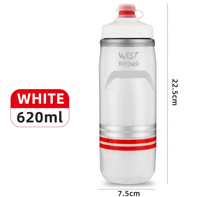 WEST BIKING 620ML Bicycle Bottle MTB Road Bike Water Bottle Outdoor Sports Plastic Drink Cycling Cold Insulation Water Bottle