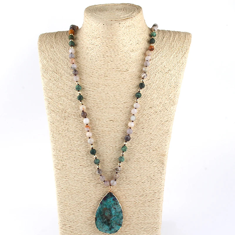 Fashion Boho Jewelry Africa Turquoise Natural Stones With Semi Precious Drop Pendant Women Bohemia Necklace Gift