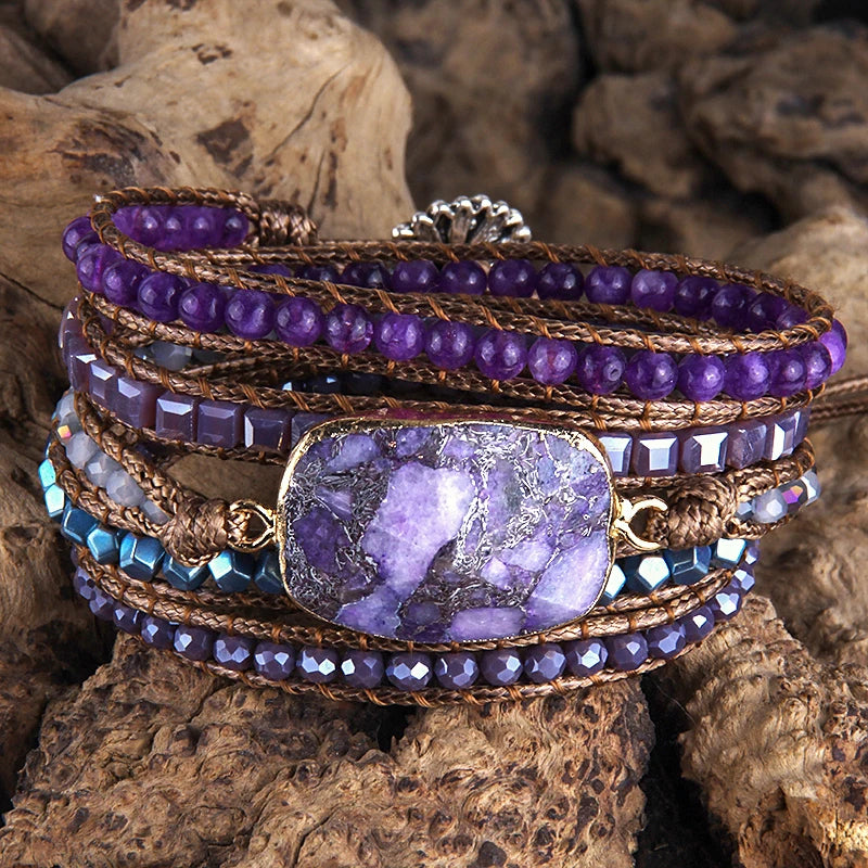 RH Fashion Bohemian Jewelry Natural Stones Charm 5 Strands Mix Handmade Wrap Bracelets Festival Gift