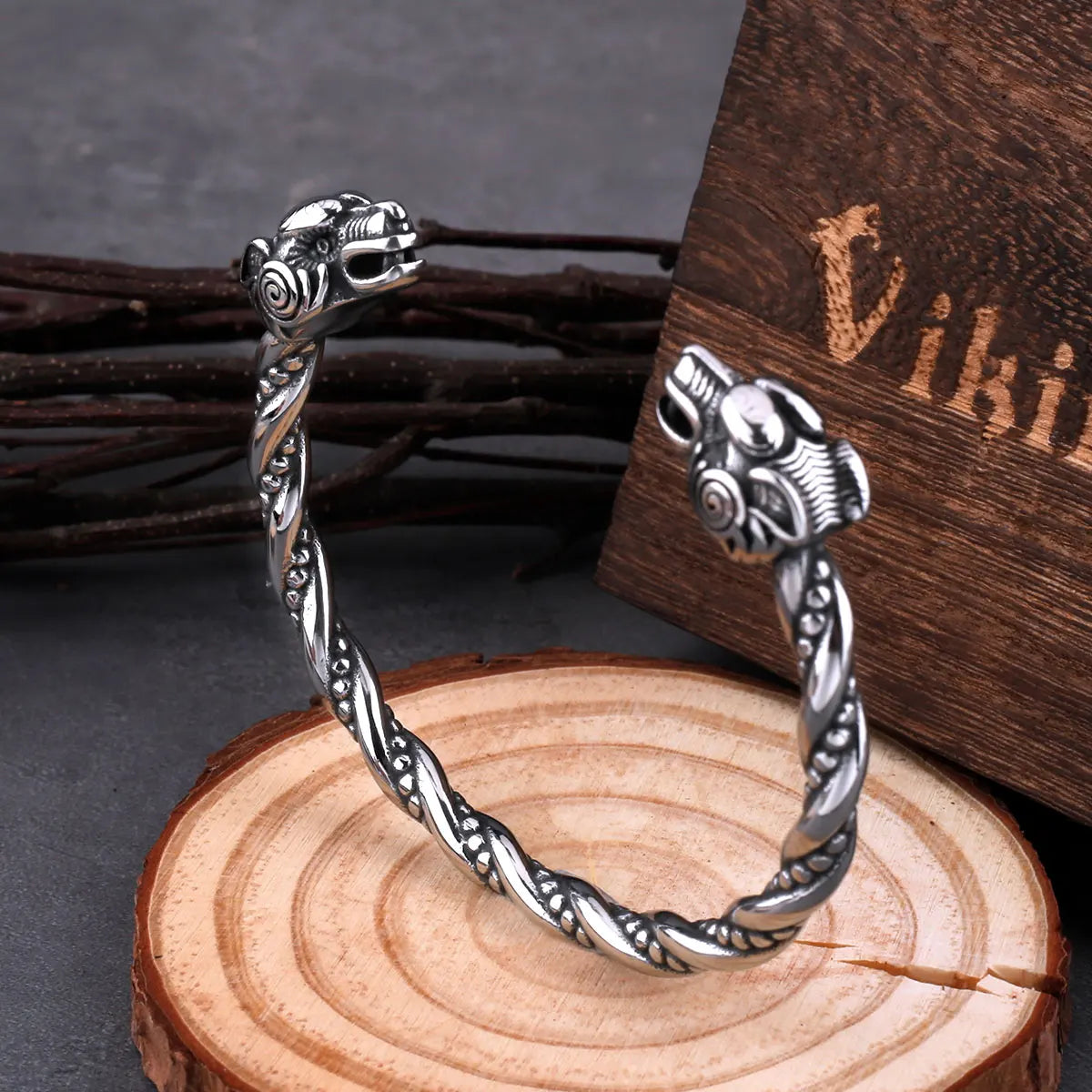 Stainless Steel Viking Goat Head Men's Cuff Bracelet Jewelry Strap Valknut Gift Bag Wooden Box One Piece Dropshipping