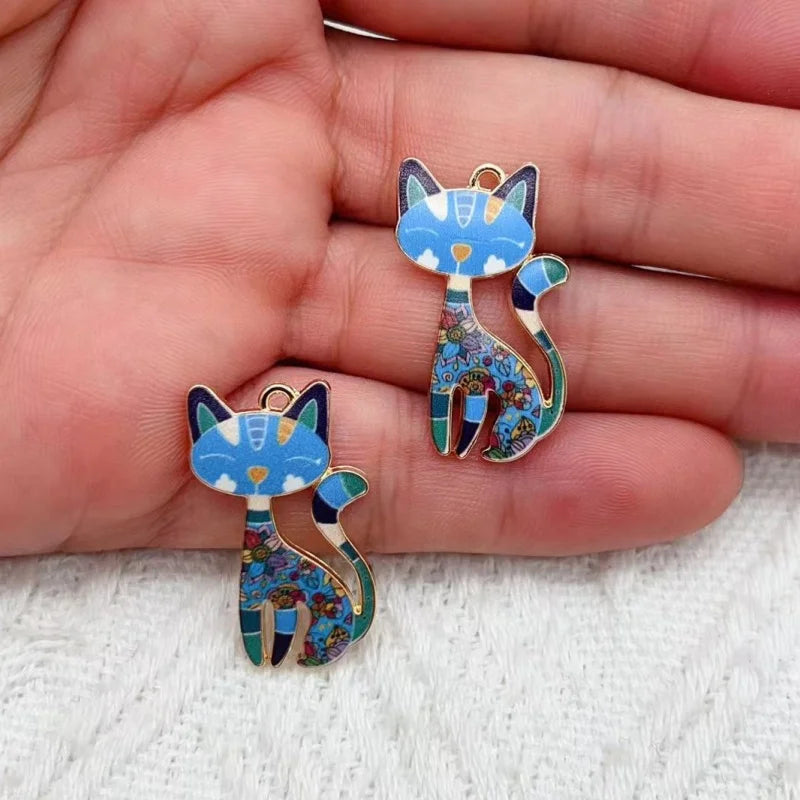 10pcs Cute Cat Charm for Jewelry Making Enamel Necklace Pendant Bracelet Earring Phone Accessories Diy Craft Supplies