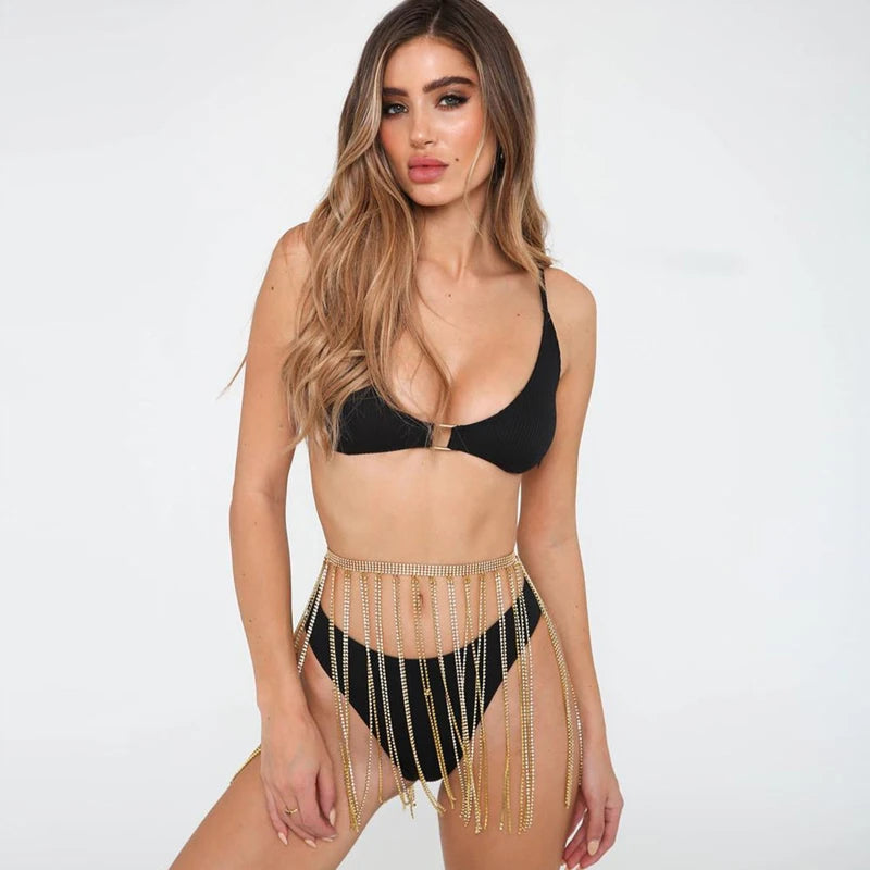 Halloween Women Skirts Tassels Bottom Mini Shining Luxury Sequin Skirt Nightclub Party Bikini Beachwear Cover Up Body Chain 2025