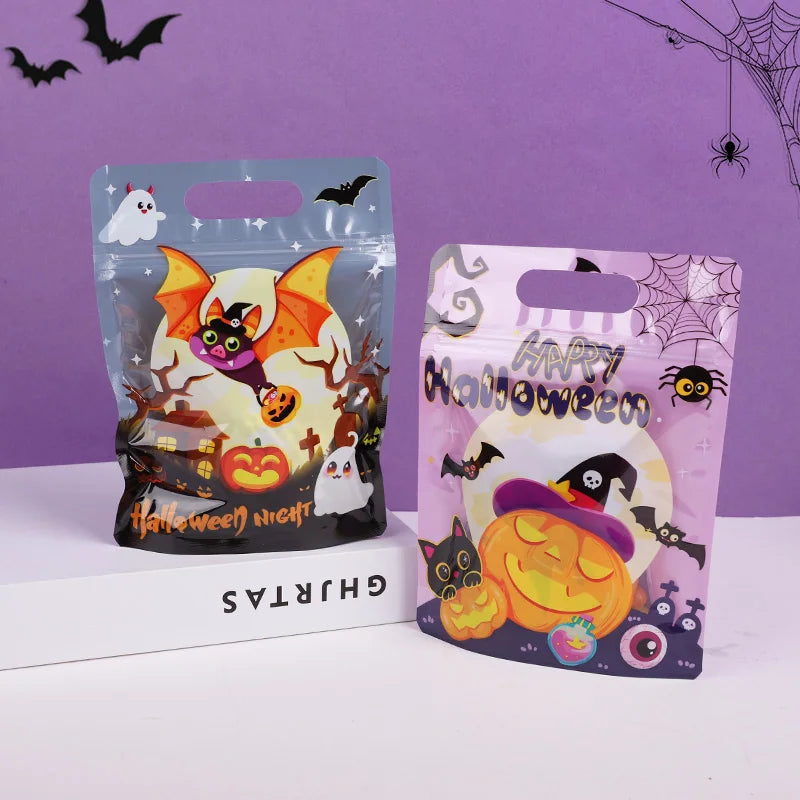 Halloween Party Candy Bag Cartoon Pumpkin Ghost Self Sealing Bag Kids Trick or Treat Cookies Snack Packaging Decoration Favors