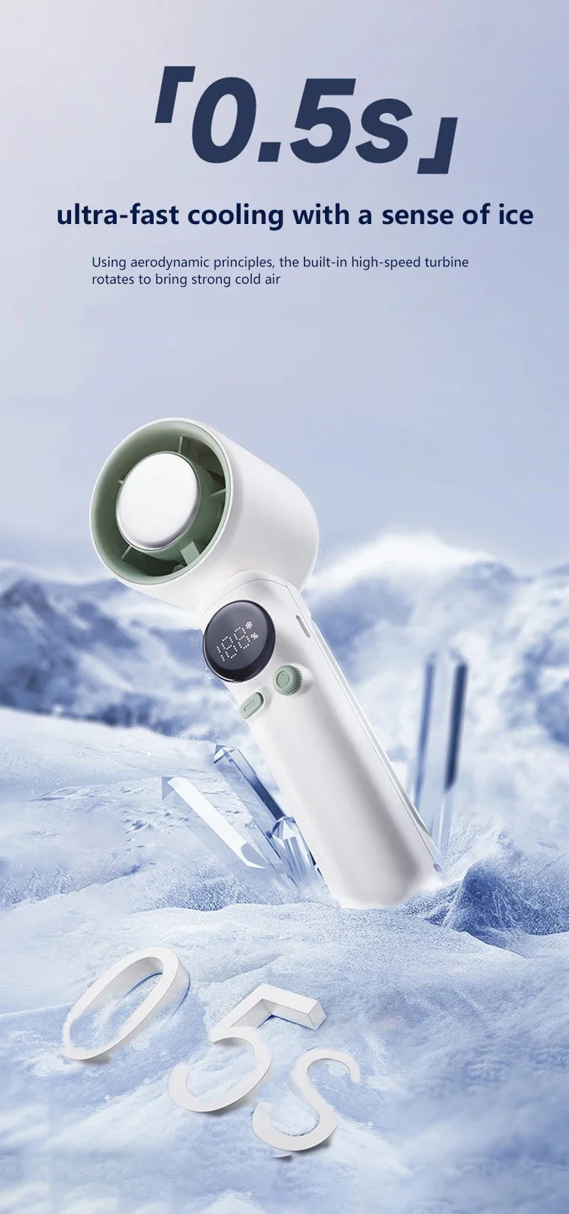 Xiaomi Handheld Turbo Fan 100-Speed Adjustable Digital Display USB Rechargeable Ice Cooling Mini Fan for Home Office Travel