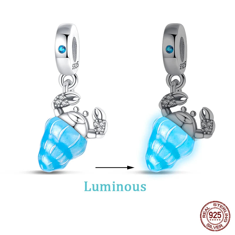 New 100% 925 Sterling Silver Ocean Luminous Sea Turtle Dolphin Octopus Charms Beads Fit Qikaola Original Bracelets DIY Jewelry