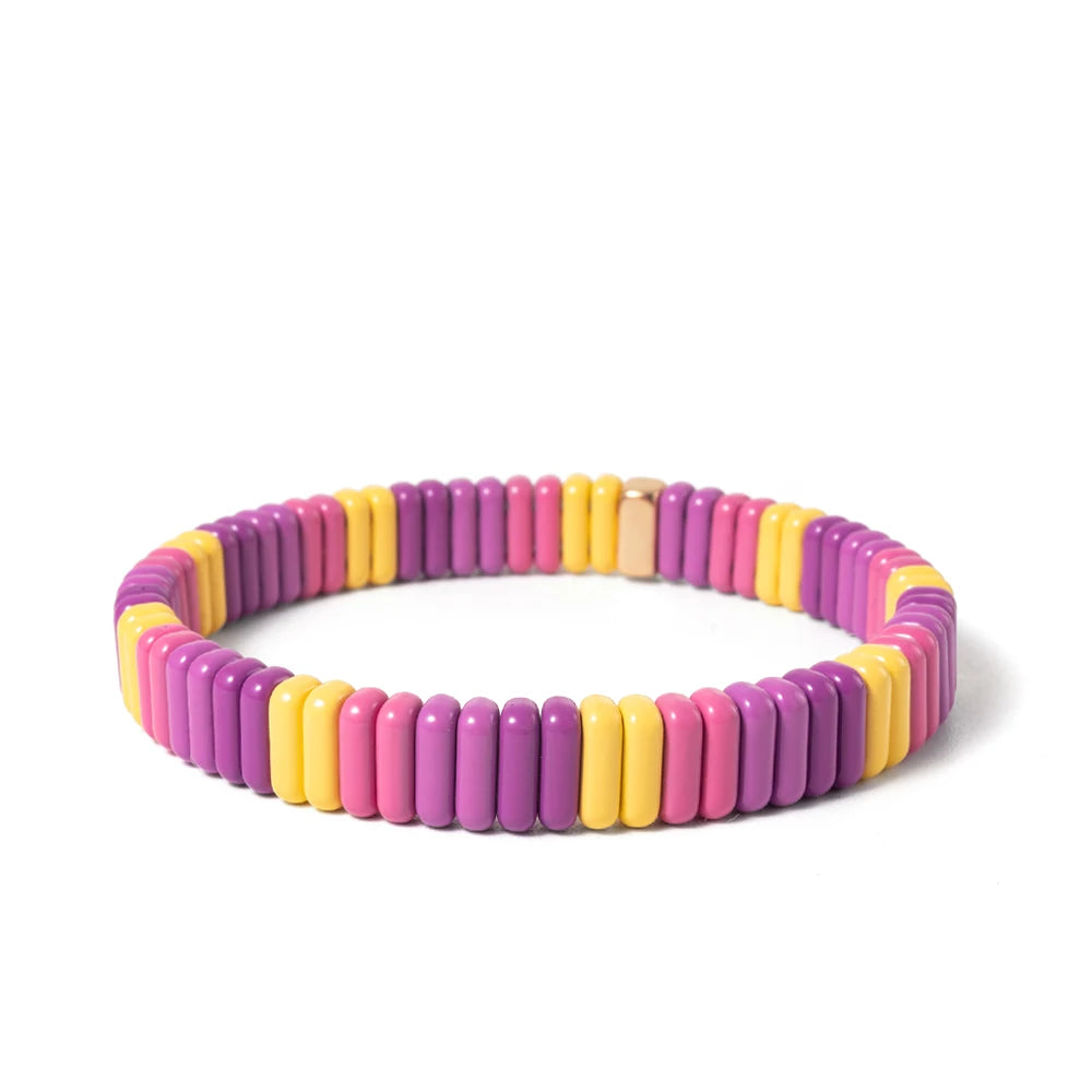 2024 New Design Elatic Rainbow Bracelets For Women 2X8MM Rectangle Beads Bracelets Bohemian Metal Bangle Colorful Jewelry