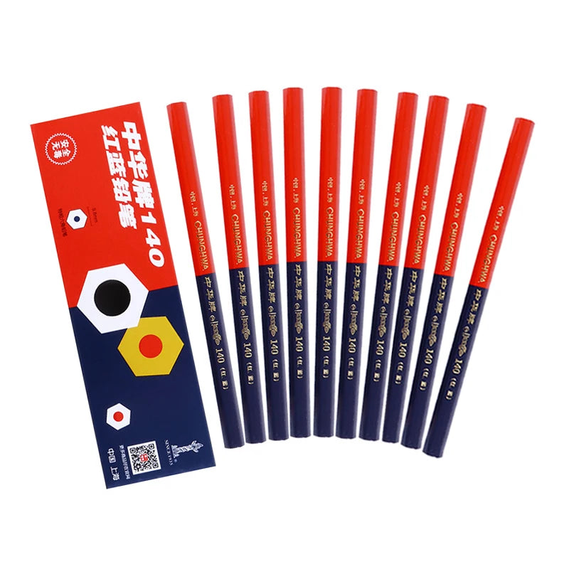 10Pcs Big Pencil,Red&Blue Double-Ended,Medical Science Laboratory Plotting Construction Wood Working Mark Stationery