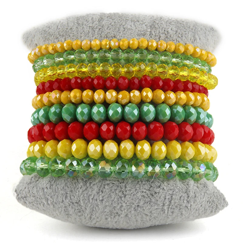 Fashion Designer Beaded Bracelet Set 9pc Glass Crystal Multi Stack Bracelets Set For Women Jewelry