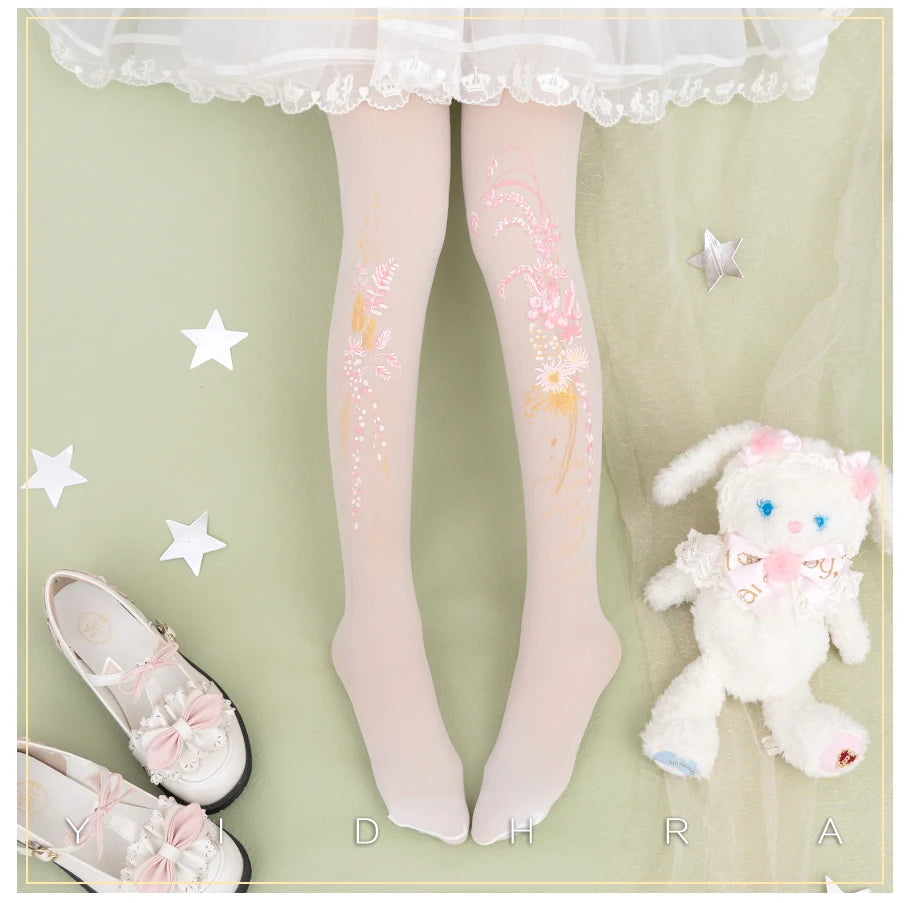 Lolita Classic Print Spring and Summer Lace Stockings Black White Mesh Tights Women Pantyhose Sexy Cosplay Leggings For Girls