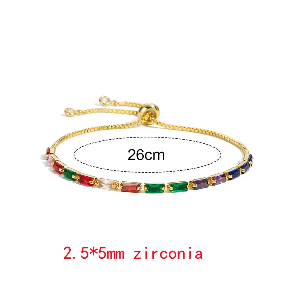 Luxury Rainbow Adjustable Multicolor Tennis Bracelets For Women Ladies Wedding Colorful Zircon Charm Bracelet Hand Chain Jewelry