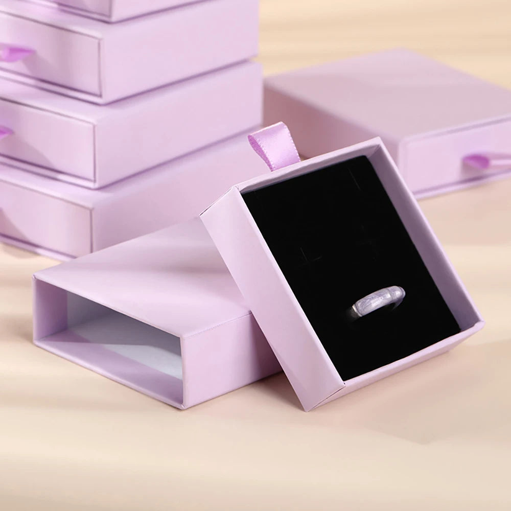 10 Bulk Luxury Hard Rigid Cardboard Sliding Jewellery Gift Box Beige Paper Drawer Jewelry Ring Stud Earring Packaging Boxes Case