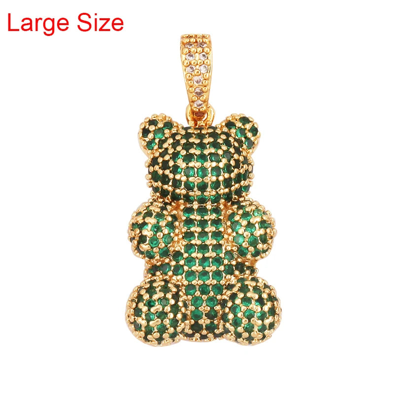Luxury Fine Inlaid Rainbow Cubic Zirconia Charm Pendant,Cute Bear Jewelry Necklace Bracelet Making Wholesale Supplies M85