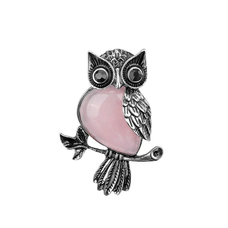 Owl Necklace Healing Crystal Stones Pendant Necklaces for Women Men Natural Amethyst Rose Quartz Gemstone Jewelry