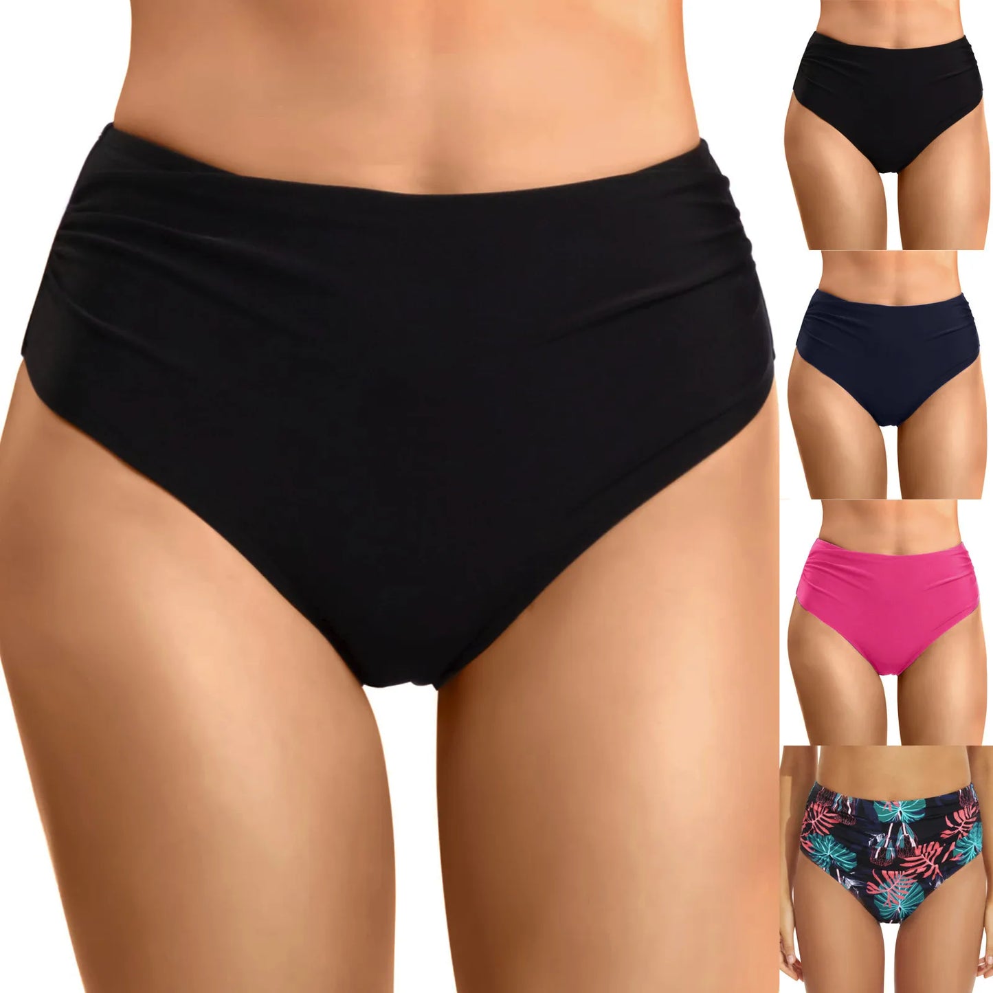 Swimwear For Women 2024 Women Plus Size High Waist Bikini Bottoms Swim Briefs Beach Shorts Ruched Bottom High Bikini 2024 Women