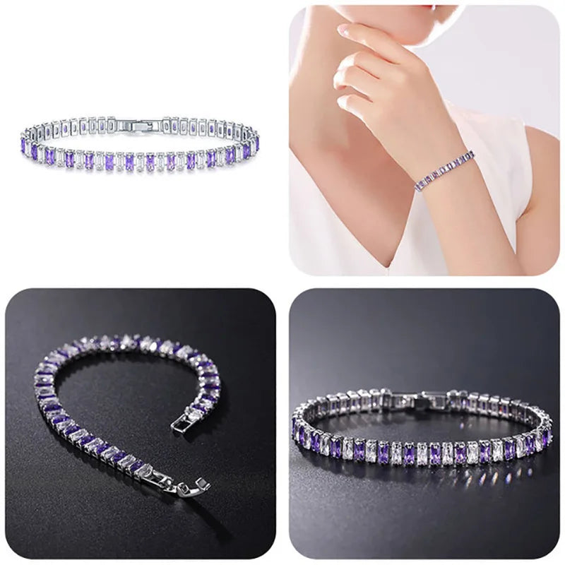 Rainbow Crystal Tennis Bracelets for Women Kpop Silver Color Friend Gifts Colorful Zirconia Bangle Chain on Hand Jewelry H167-M