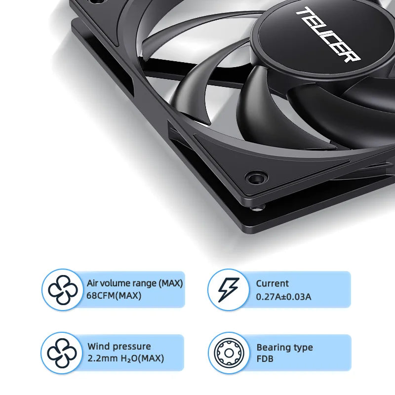 Teucer UT-12015 Ultrathin 15mm Thinckness 12cm Chassis Fan 12V/4Pin PWM FBD Bearing PC Case Cooling Ventilator 1-10pcs with Hub