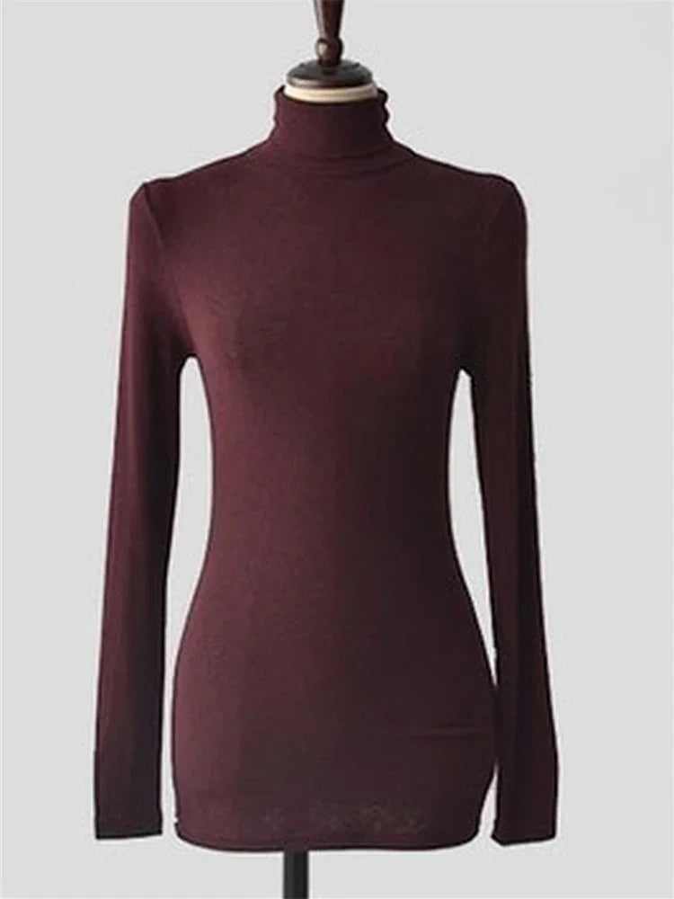 T Shirt Women Turtleneck Spring Top Sexy Elasticity T-Shirt Korean Tee Woman Clothes Slim Tshirt Female Skinny Long Sleeve Tops