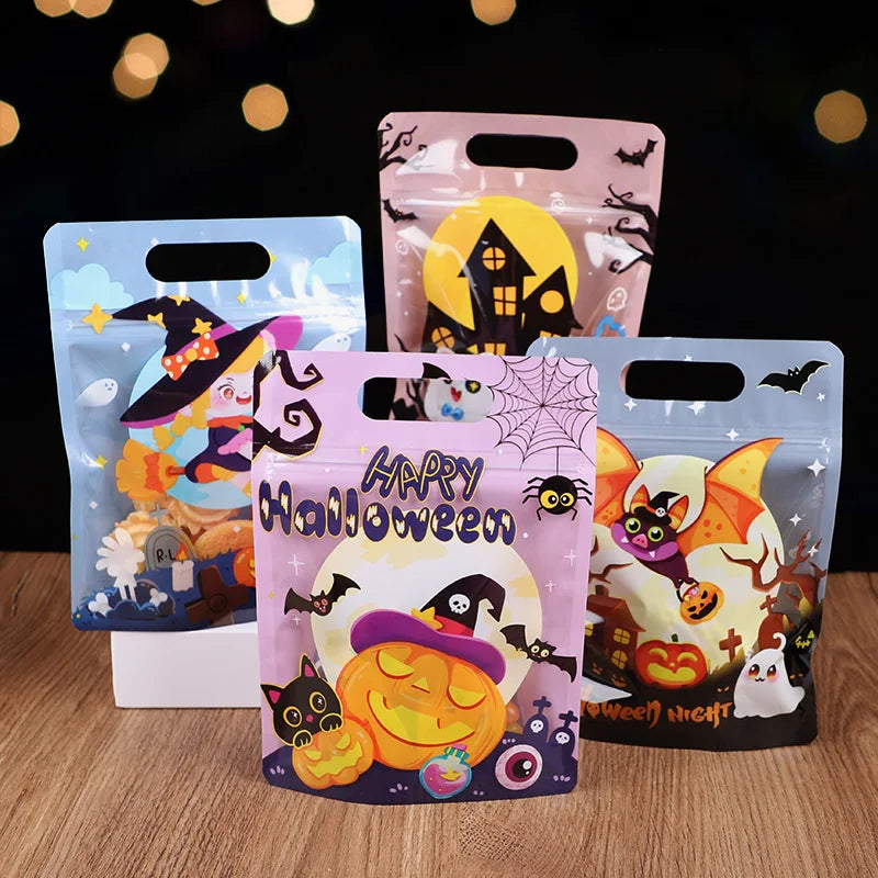 Halloween Party Candy Bag Cartoon Pumpkin Ghost Self Sealing Bag Kids Trick or Treat Cookies Snack Packaging Decoration Favors