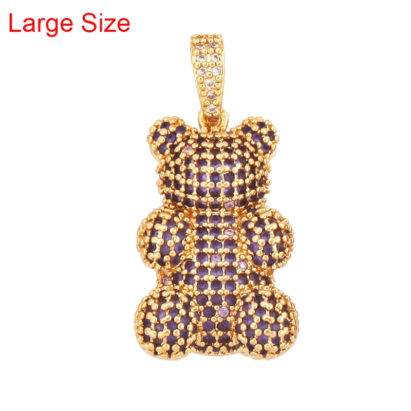 Luxury Fine Inlaid Rainbow Cubic Zirconia Charm Pendant,Cute Bear Jewelry Necklace Bracelet Making Wholesale Supplies M85