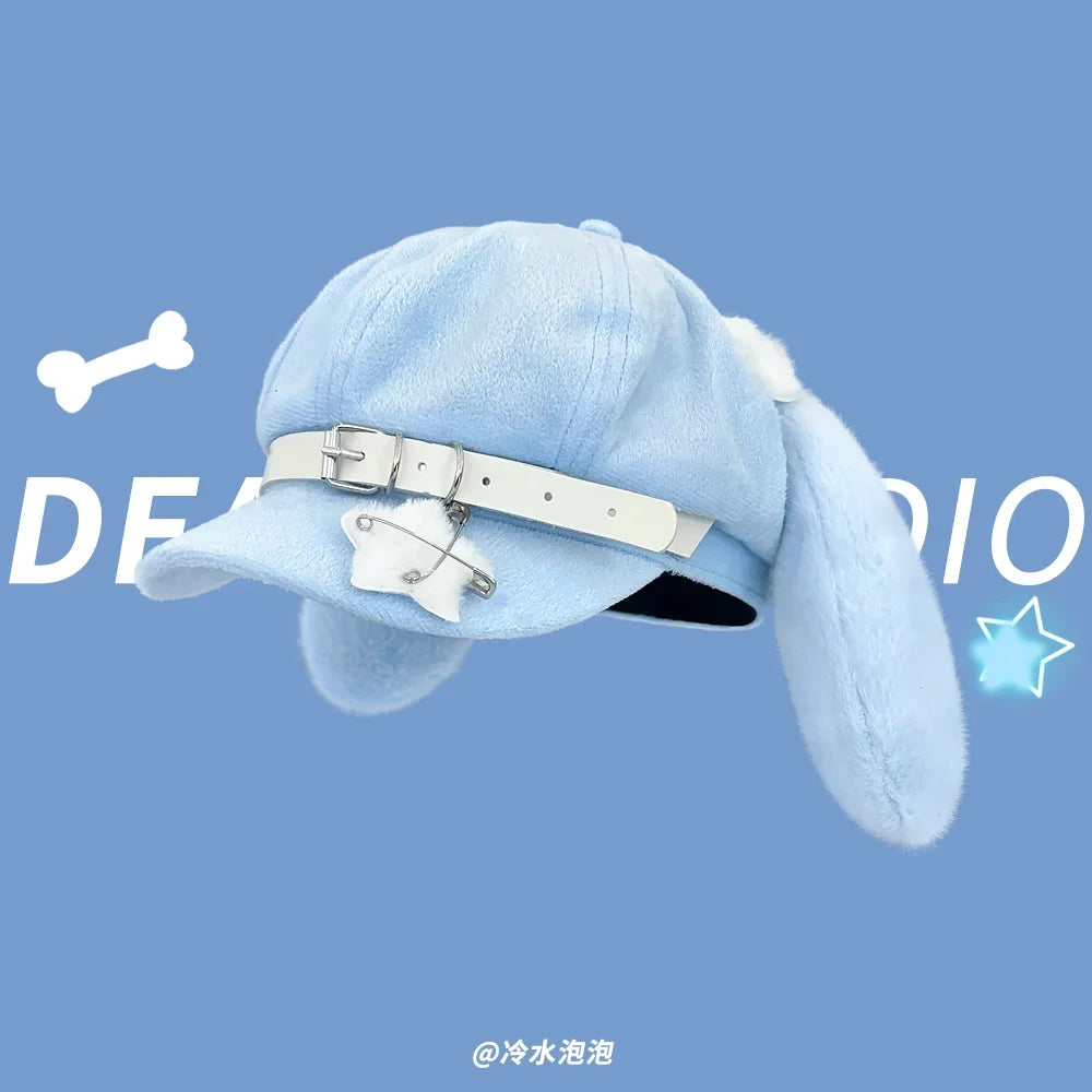 Original Niche Cute Rabbit Ears Plush Berets Cap Y2k Autumn and Winter Travel Personality Versatile Sweet Octagonal Hats Women