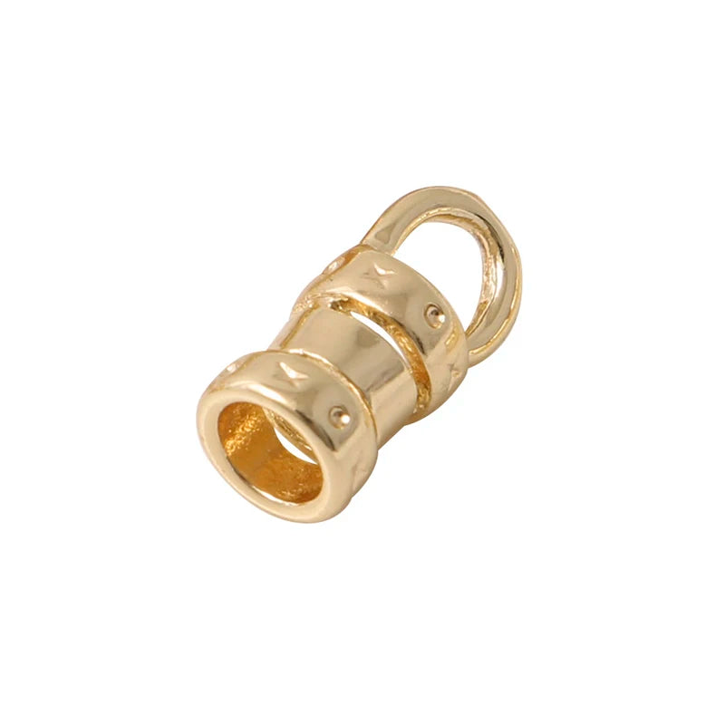 20Pcs Brass 18K Gold Plated Crimp End Caps with Loop Cord Tube Barrel Ends Cap for Leather Cords And Chains Diy Jewelry Making