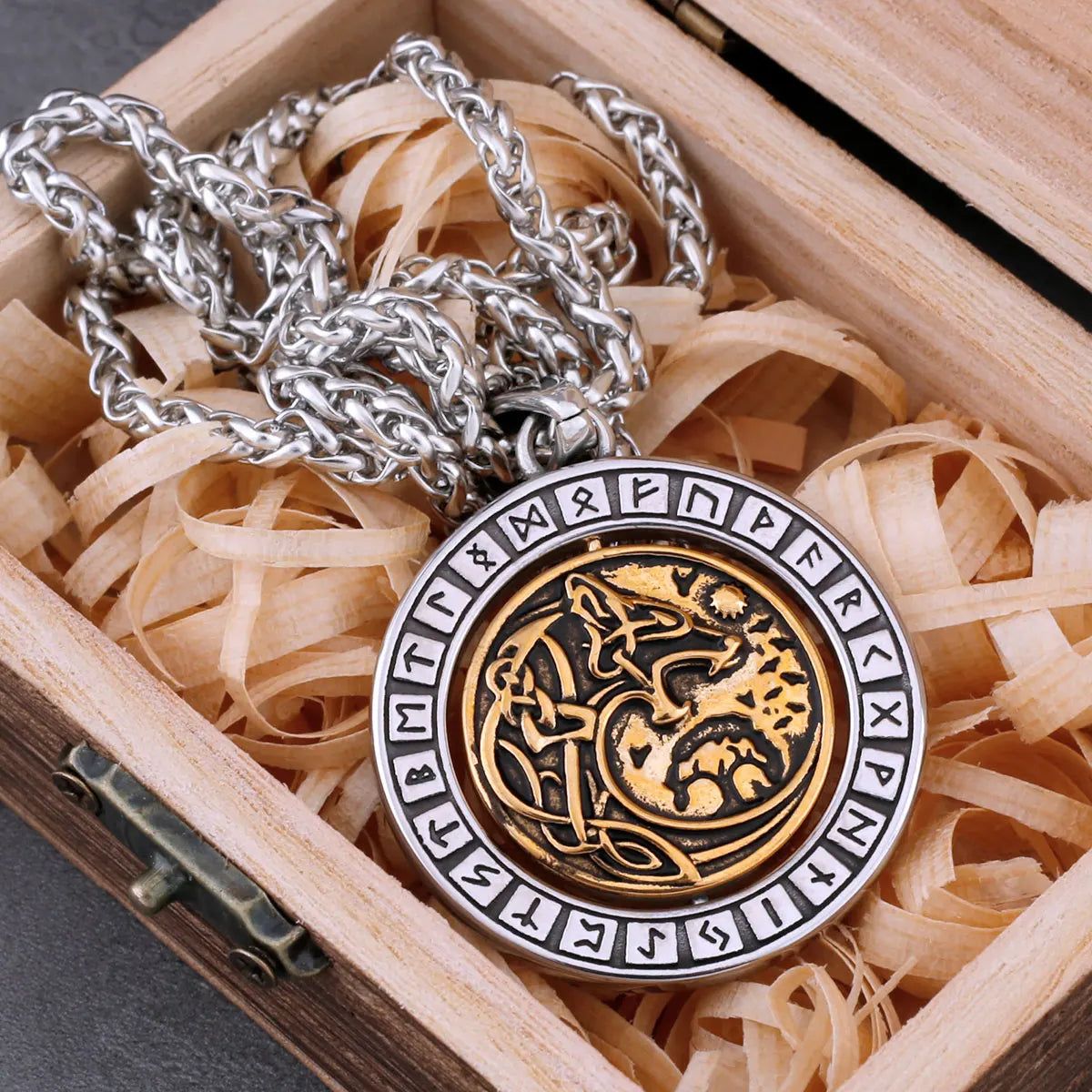 Rotate Vikings Wolf Necklace Stainless Steel Men's Tree of Life Odin Rune Amulet Pendant Necklace Vintage Charm Jewelry As Gift