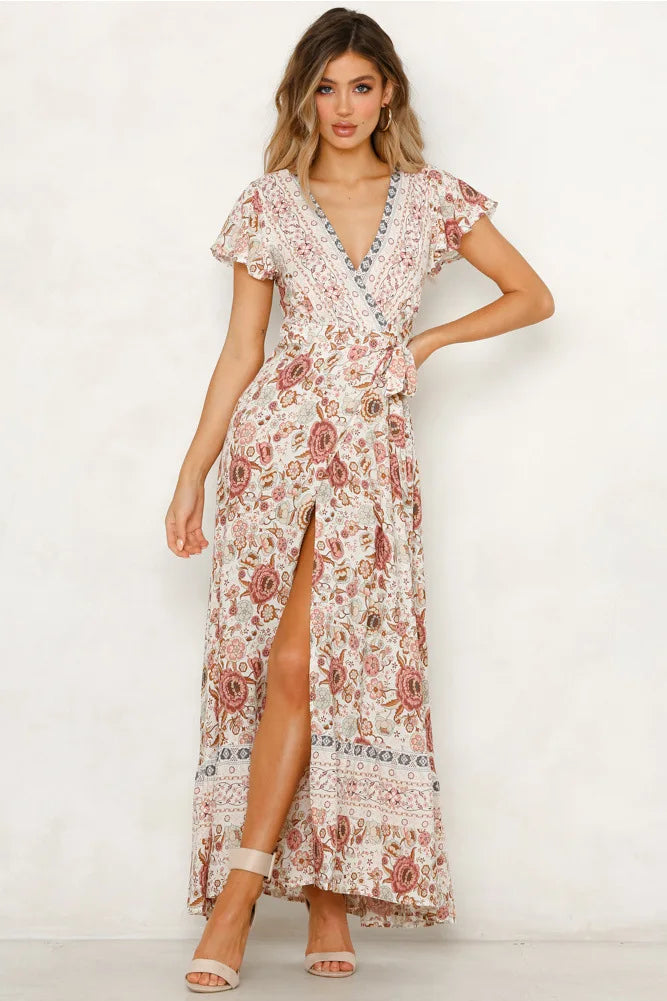 2024 Summer Leisure Hot Sale Holiday Printed Dress Sexy Long Dress Women's Wear