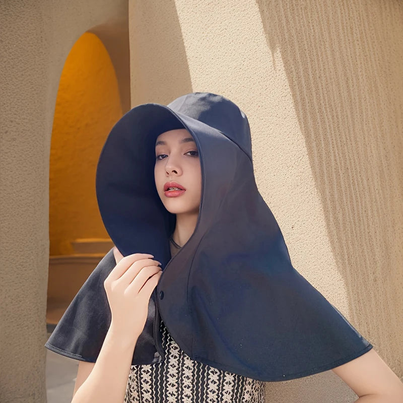 Full face sun protection large brim shawl sun hat women's neck protection integrated UV protection face covering fisherman's hat