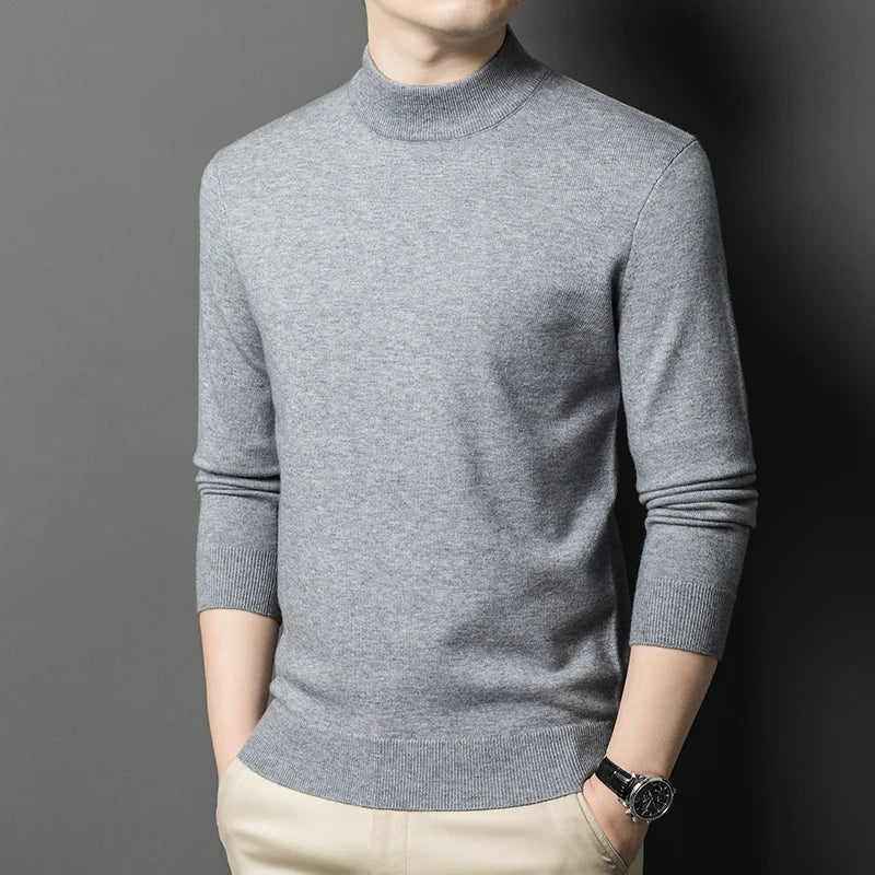 Half Turtleneck Knitwear Sweater New Autumn/Winter Mock Neck Sweatshirts Solid Color Pullovers Man Brand Casual Mens Clothing
