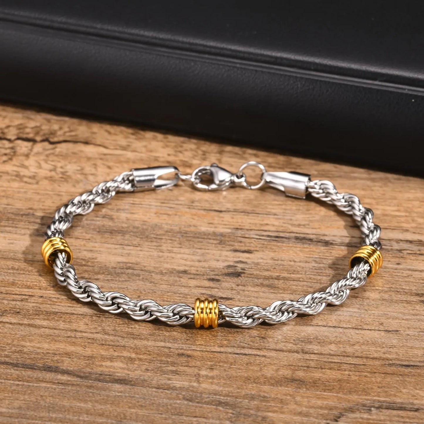 New Stainless Steel Bracelets for Men Boys,Gold Silver Color Twisted Rope Chain NK Chain,Birthday Anniversary Gifts for Him