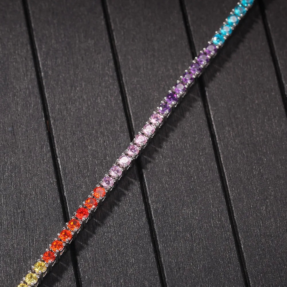 Pure Silver Rainbow Tennis Bracelet Pave 3.5MM Bling Rainbow Zircon 18K Gold Plated Beautiful Real 925 Fashion Exquisite Jewelry