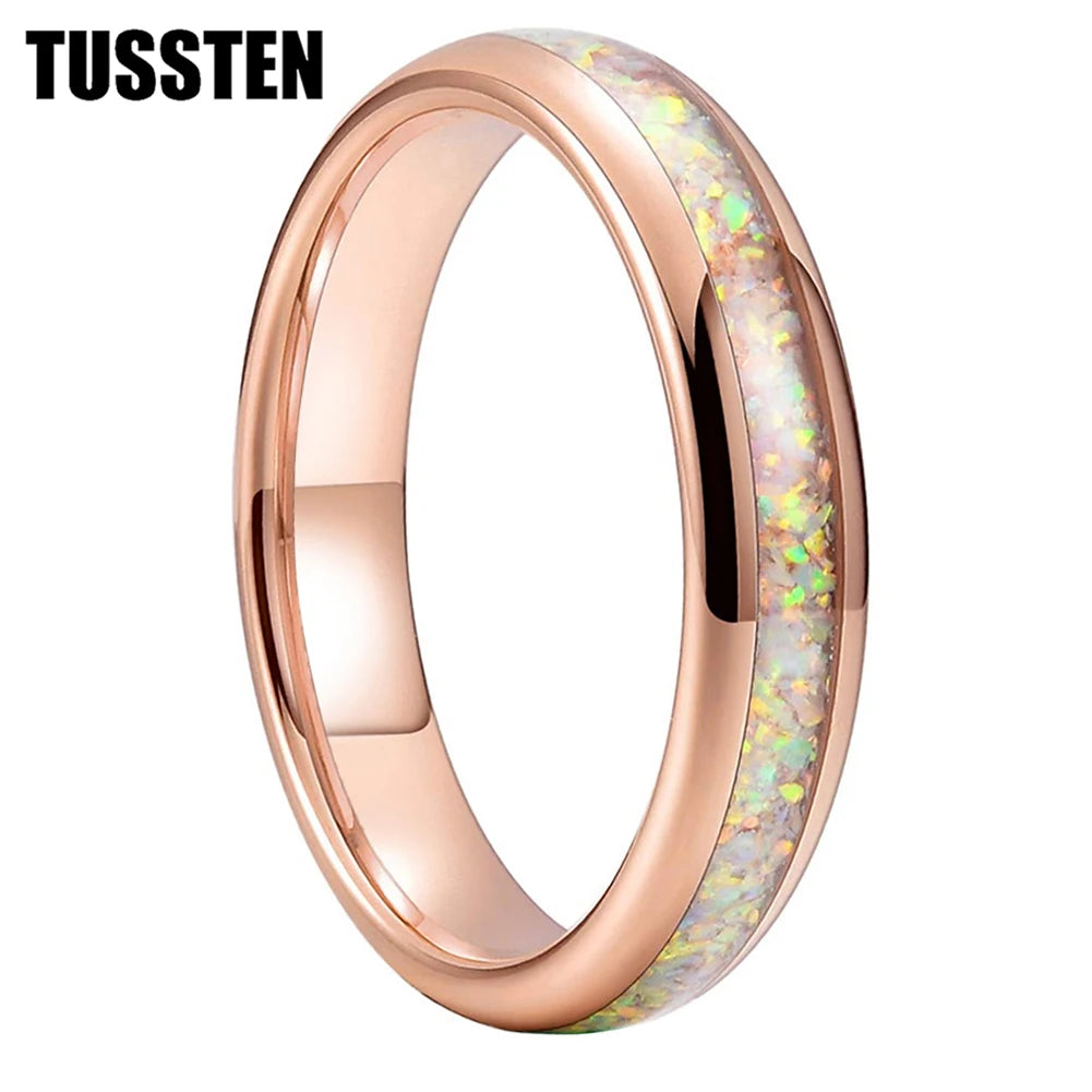 Dropshipping TUSSTEN 4MM Pink Color Opal Ring Nice Women Tungsten Engagement Wedding Band Trendy Jewelry Comfort Fit