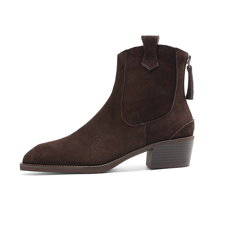 2025 Autumn Winter Trend Cow Suede Women Western Boots Black Brown Khaki Purple Green Burgundy Pointed Toe Ladies Ankle Boots