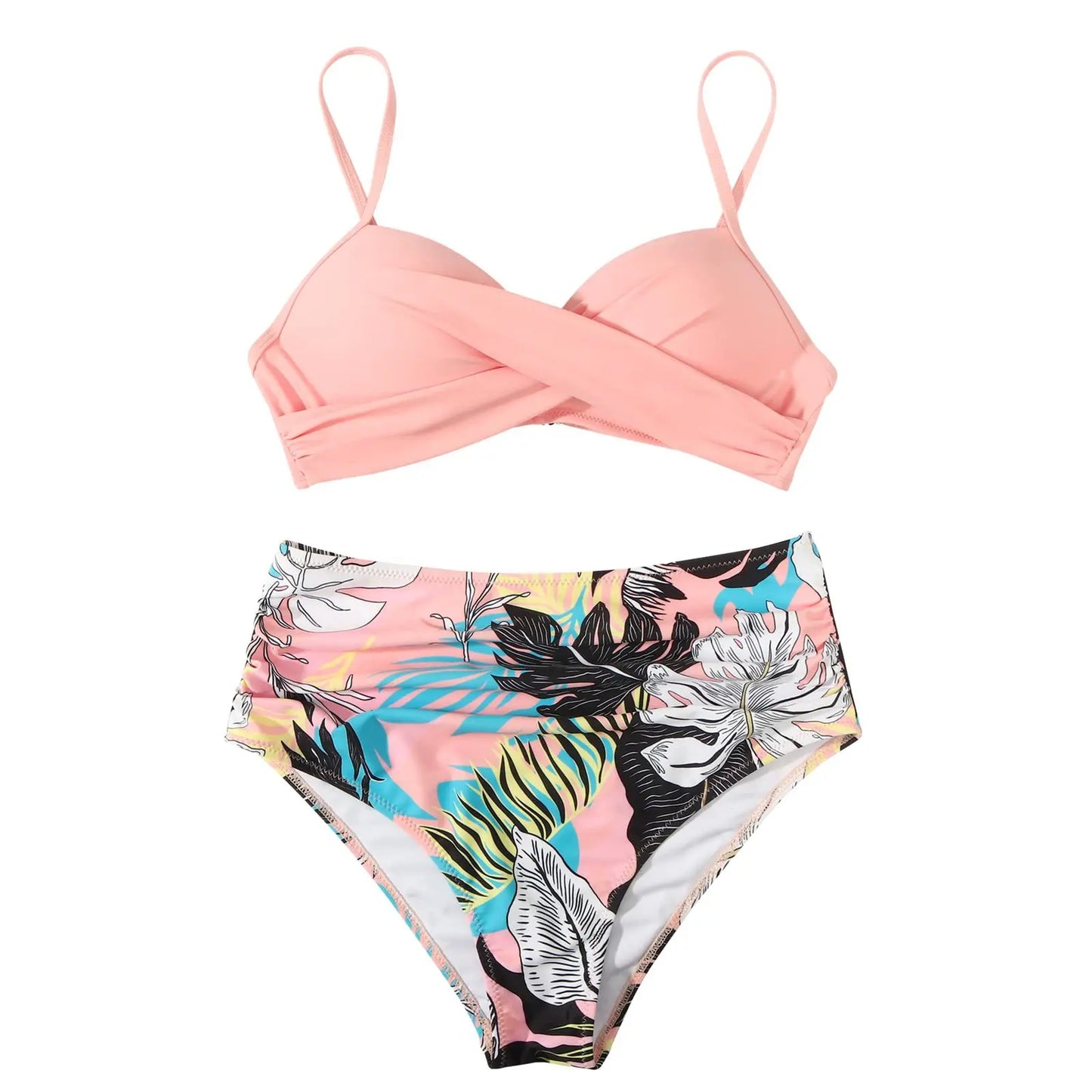 2024 Sexy Leaf Print Bikini Female Swimsuit Women Swimwear Thong Push Up Bikinis Set High Waist Swimming Suits for Bathing Suit