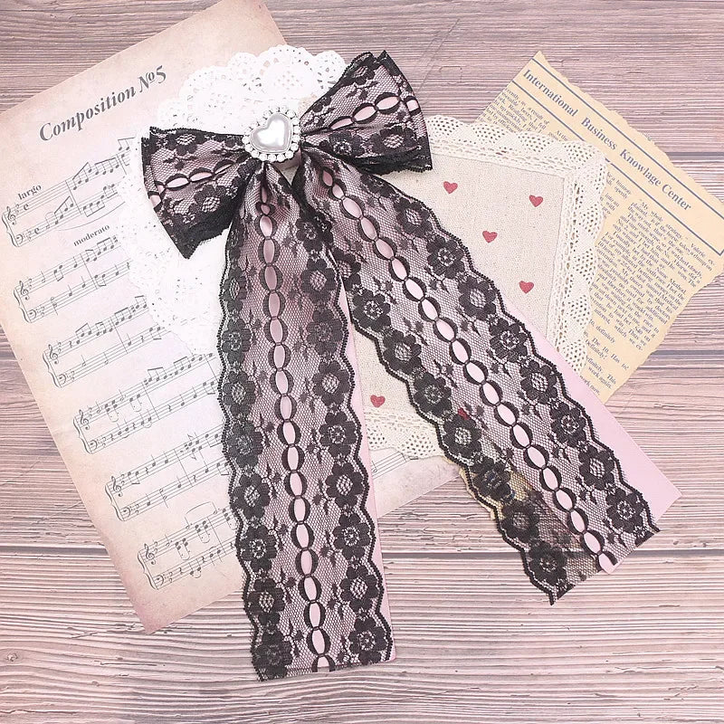 Girl Accessories Beaded Handmade Japanese Style Bow Tie Sweet Cute Mine Lace Big Bow Love Pearl Bow Tie for Women Femme