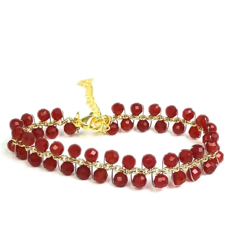 natural multifaceted 3-4mm stone Tourmaline garnet crystal quartz bracelet Women Jewelry Party /Wedding Luxury Gift Set Handwork