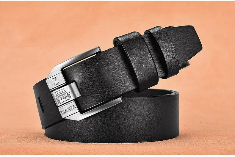 130CM Leather Cowhide Men's Belt Fashion Metal Alloy Pin Buckle Adult Luxury Brand Jeans Business Casual Waist Male Strap Brand