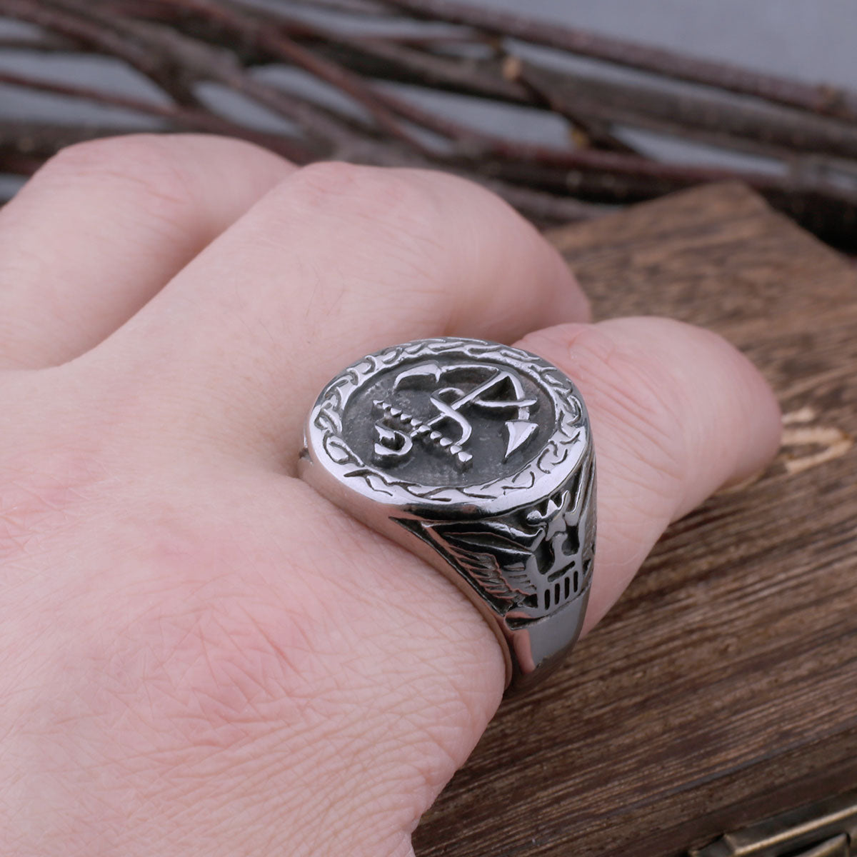 Men's Stainless Steel Viking Anchor Ring Ring Crow Vintage Personality Ring Viking Jewelry Gift One Piece Dropshipping