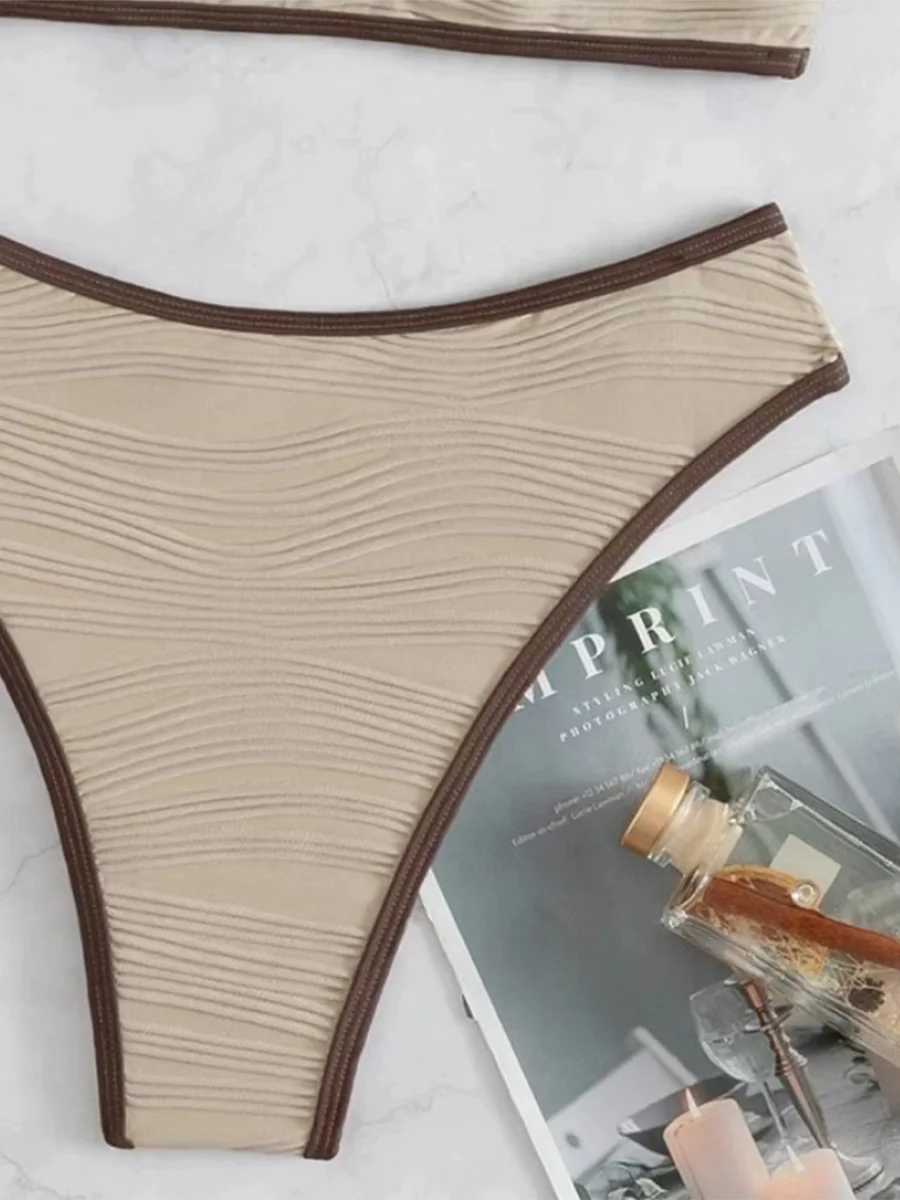 Contrast Binding Bandeau Bikinis 2025 Women Sexy Thong Swimsuit Push Up Swimwear Female Bathing Suit Swimming Summer Beachwear