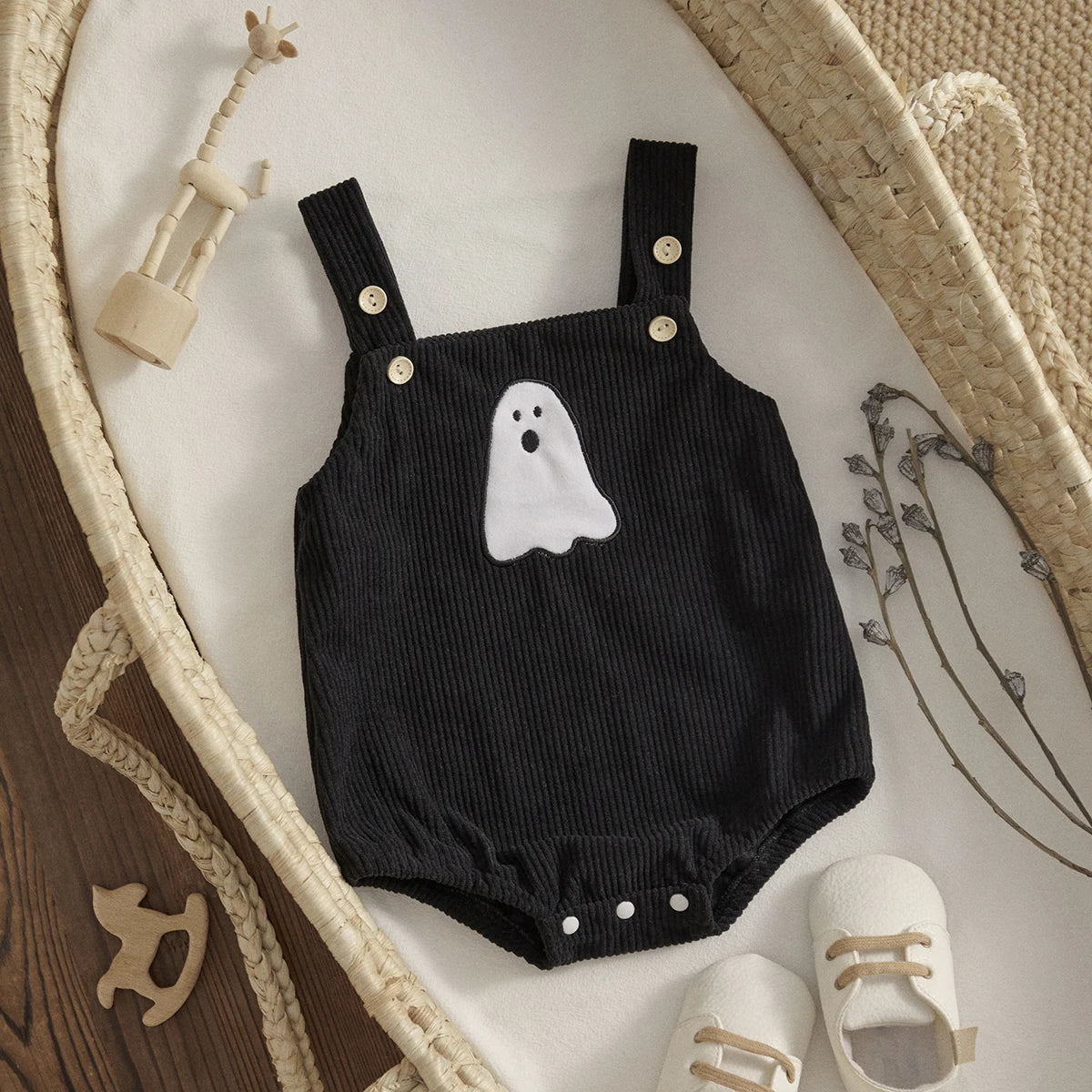 ma&baby 0-18M 1st Halloween Baby Costumes Newborn Infant Boy Girl Pumpkin Ghost Print Jumpsuit Corduroy Overalls