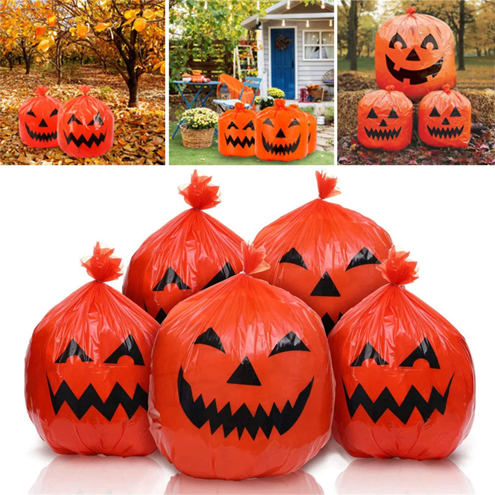 Large Halloween Pumpkin Plastic Garbage Leaf Bags For Home Outdoor Garden Yard Decoration Lawn Bag Happy Halloween Party Props