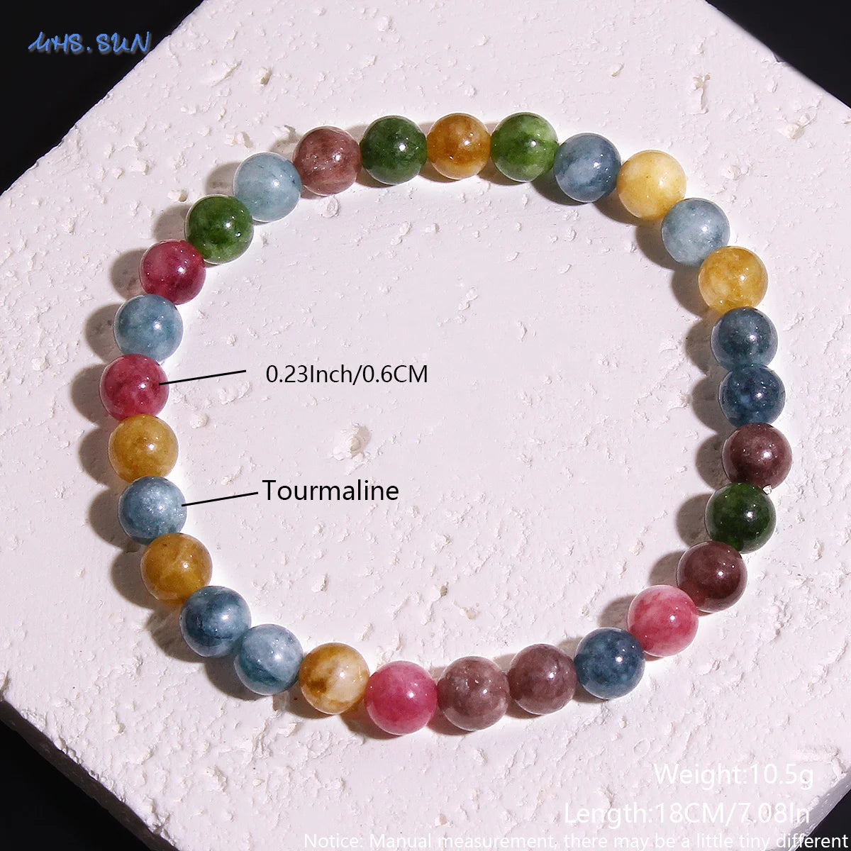 MHS.SUN Fashion Tourmaline Bracelet Colorful Natural Healing Energy Yoga Women Elastic Beaded Bracelet Jewelry Birthday Gifts