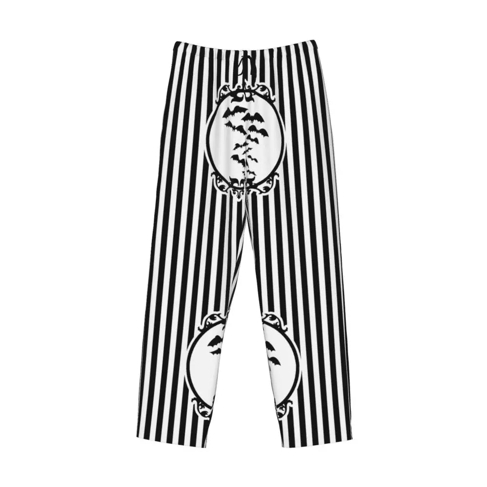 Custom Cute Spooky Halloween Bats Black And Purple Pajama Pants for Men Lounge Sleep Drawstring Sleepwear Bottoms with Pockets