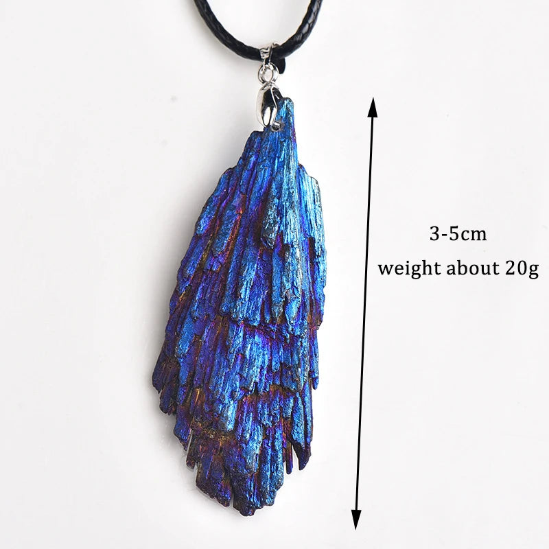 Natural Crystal Pendant Jet stone Blaze Blue Black Tourmaline Aura Rainbow Jewelry Necklace For Woman Gifts