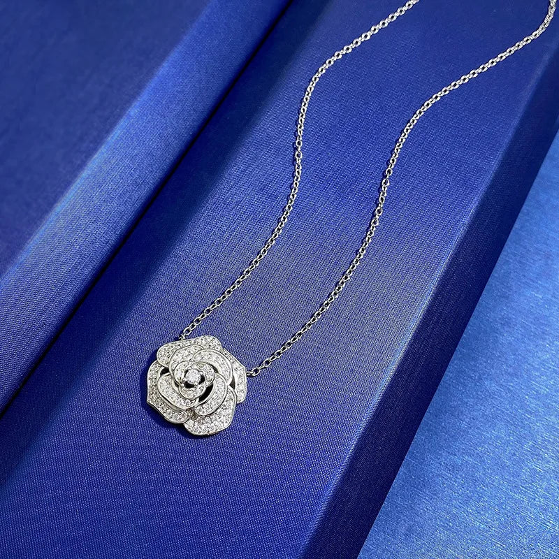 Classic Flower Moissanite Diamond Pendant 100% Real 925 Sterling Silver Wedding Pendants Necklace For Women Chocker Jewelry