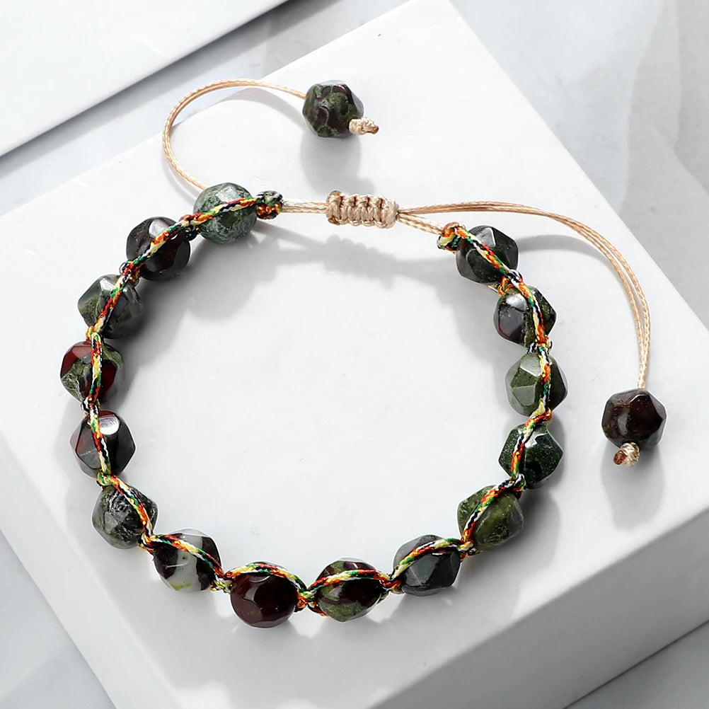 Women Healing Energy Bracelet 8mm Natural Gemstone Beads Irregular Shaped Cut Surface Beads Bracelet Charm Couples Jewelry Gifts