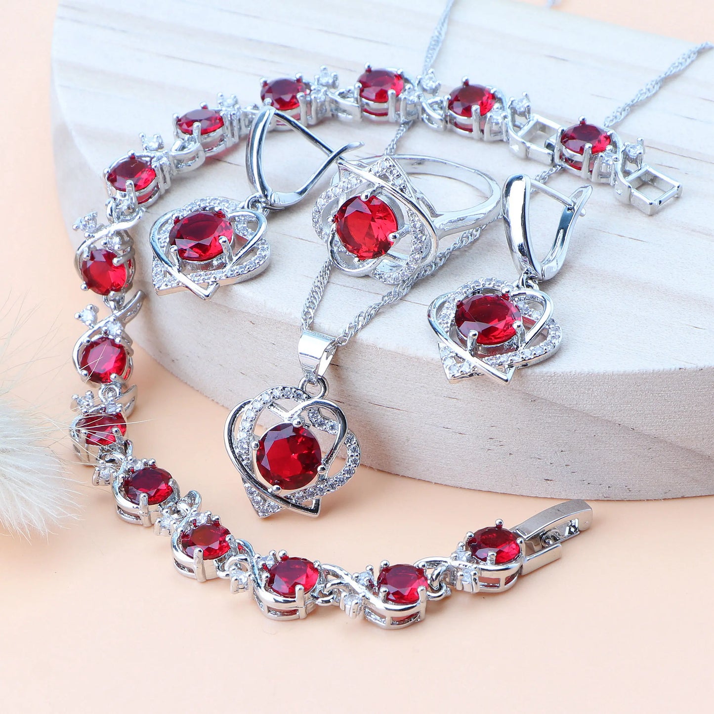 Natural Magic Rainbow Zircon Jewelry Sets Bridal Luxury Bracelets Earrings Rings Pendant Wedding Necklace Set For Women Jewelry