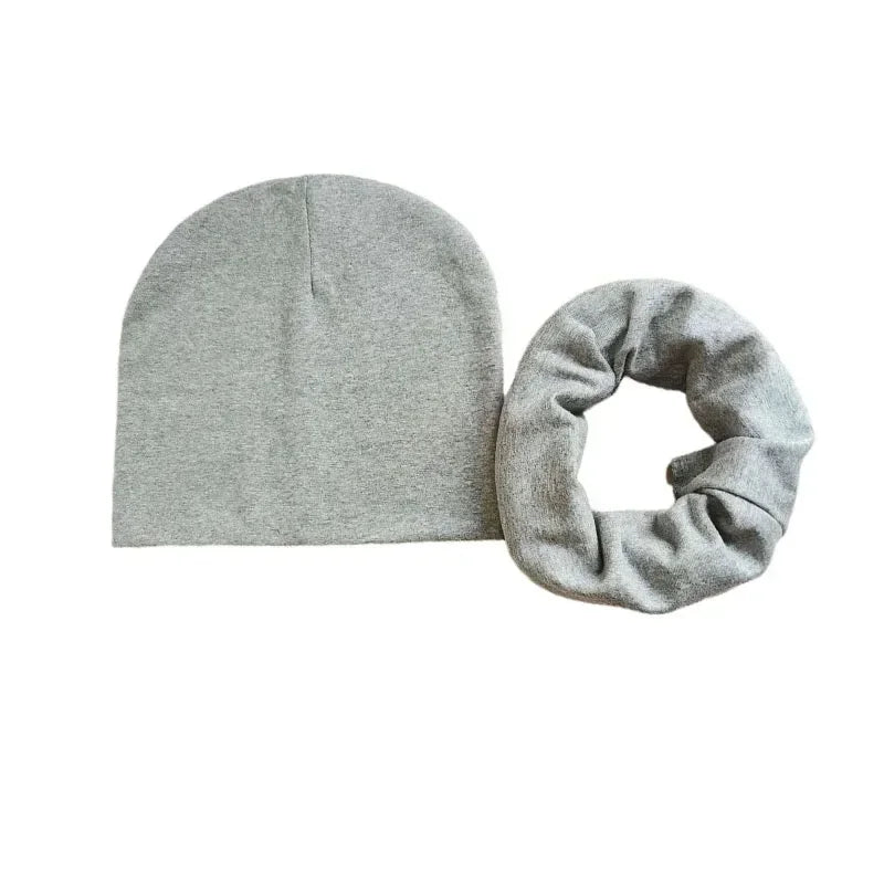 1-14Y Autumn Winter Solid Color Soft Warm Outdoor Activities Cap Scarf for Girls and Boys Infant Hats Set Children Beanies Cap