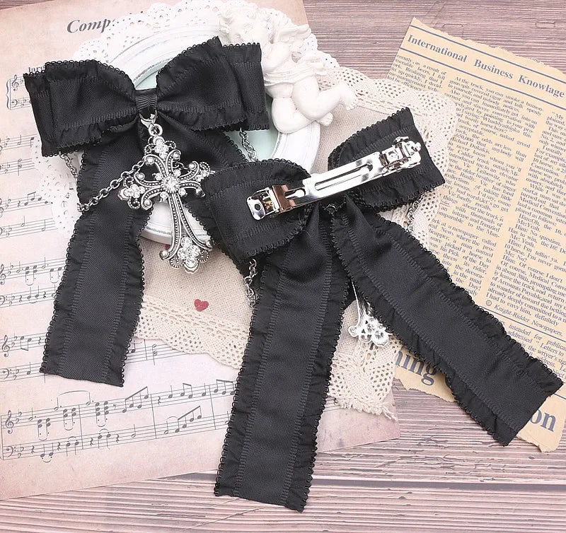 Handmade Beads Hair Clips for Women Rhinestone Cross Chain Bow Hairclips Sweet Cute Rojita Girl Hair Accessories Side Clips