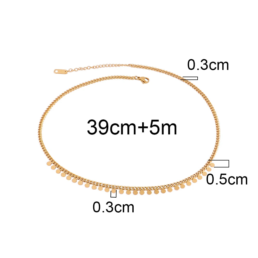 Trendy Stainless Steel Necklace For Women Gold Silver Color Round Geometric Pendant Necklace Choker Snake Chain Necklace Jewelry